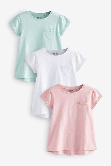 Pink/Blue/White 3 Pack Daisy Pocket T-Shirts (1.5-16yrs)
