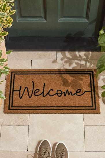 Front door outlet welcome mat
