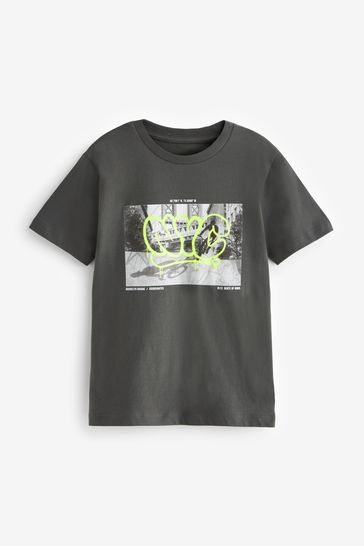 Charcoal Grey Graffiti Photograph Short Sleeve Graphic T-Shirt (3-16yrs)