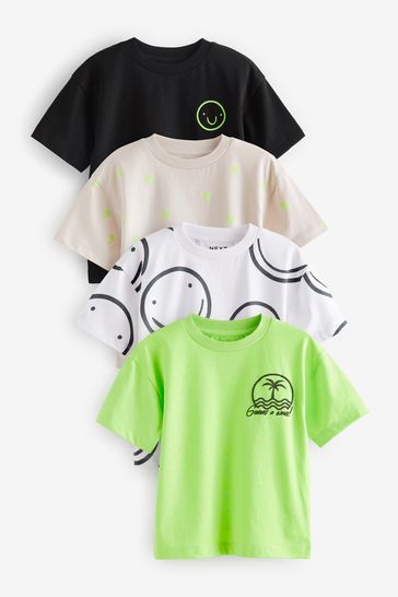 Pack de 4 camisetas de manga corta en negro/verde (3meses-7años)