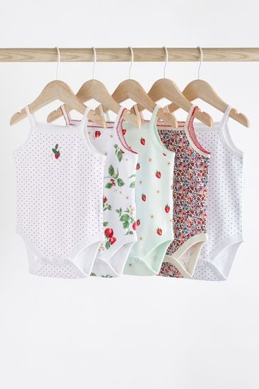 Red/White Baby Strappy Vest Bodysuits 5 Pack