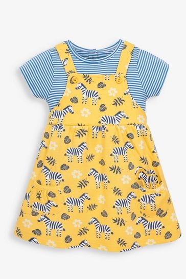JoJo Maman B b Yellow Girls 2 Piece Zebra Pinafore Dress Set