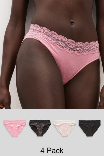 Buy Black/Pink Heart Print High Leg Cotton and Lace Knickers 4