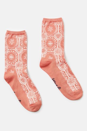 Joules Coral/Ecru Excellent Everyday Single Ankle Socks