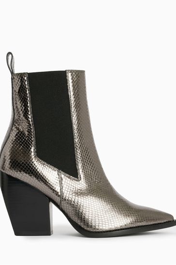 AllSaints Grey Ria Snake Effect Boots