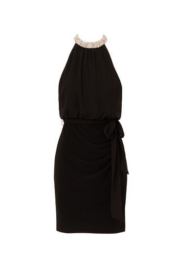 Buy Adrianna Papell Pearl Mock Neck Jersey Black Dress from Next