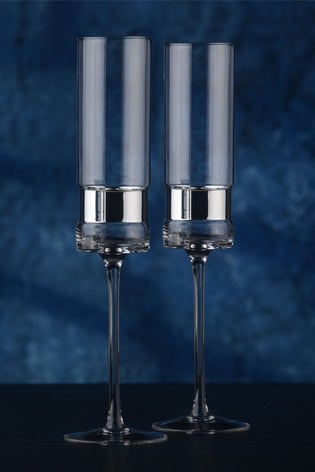 2 Pack Silver Champagne Flutes By The DRH Collection