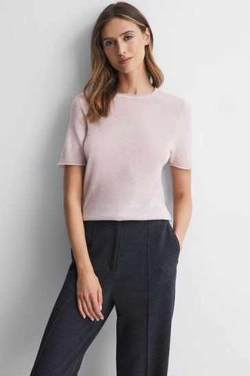 Reiss Neutral Alicia Knitted Crew Neck T-Shirt