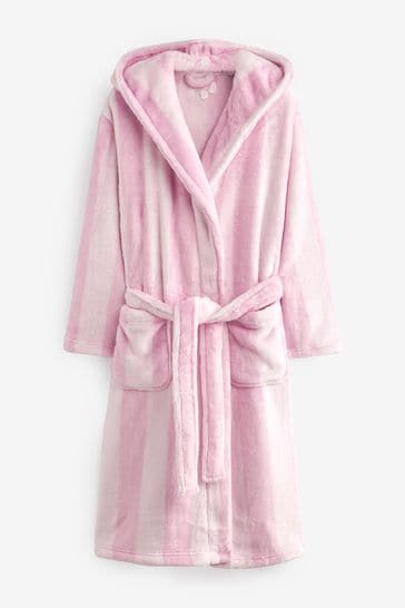 Sienna Hooded Sherpa Fleece Dressing Gown - Blush Pink