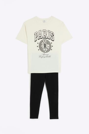Buy River Island Cream Girls Paris T-Shirt Set from Next Ireland