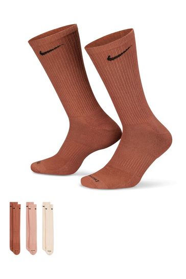 Nike Cream/Pink/Brown Crew Everyday Plus Cushioned Training Crew Socks 3 Pack