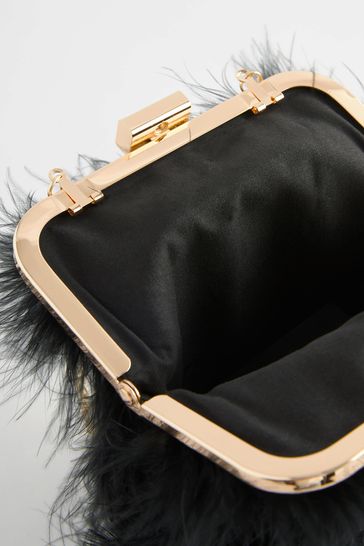 Black feather clutch bag 2025