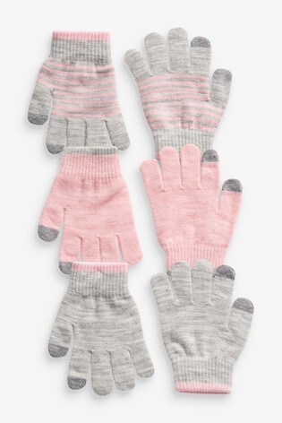 Pink/Grey 3 Pack Gloves (3-16yrs)