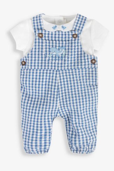 JoJo Maman B b Navy 2 Piece Whale Embroidered Dungarees Body Set