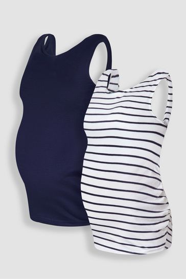 JoJo Maman Bébé Navy Blue & White Navy Blue Stripe 2-Pack Ruched Maternity Vest Tops
