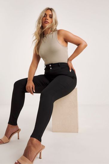 Buy Simply Be Black Double Button Chloe Skinny Jeans from Next Luxembourg