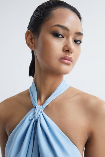 Blue halter top best sale dress