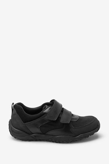 Buy Black Narrow Fit E School Leather Double Strap Shoes from