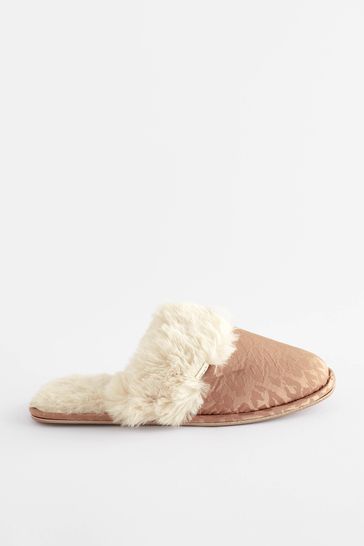 Satin top mule slippers
