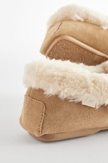 Tan moccasin slippers sale