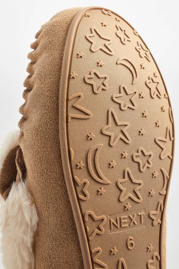 Tan Brown Suede Moccasin Slippers