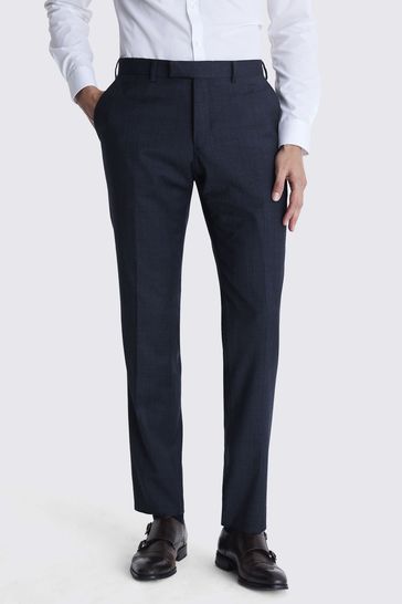 Buy MOSS Navy Blue Tailored Fit Milled Check Suit Trousers from Next Luxembourg