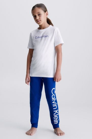 Calvin Klein Girls Blue Modern Cotton Logo Pyjamas Set