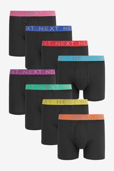 Black Bright Waistband A-Front Boxers 8 Pack