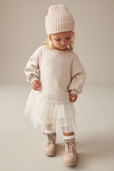 Cream Sweat Mesh Dress 3mths 7yrs