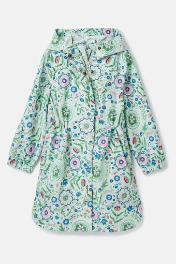 Joules Rainford Green Floral Waterproof Packable Raincoat With Hood