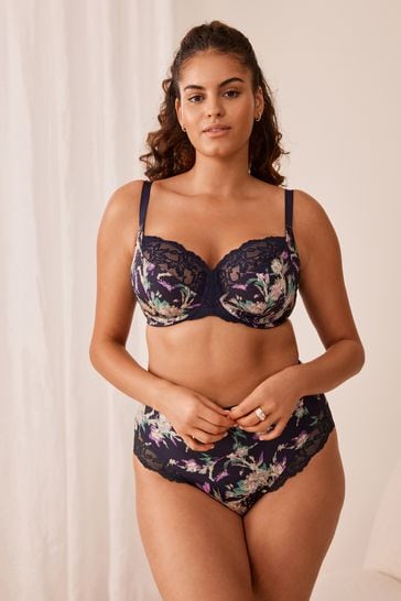 Buy Navy Blue Floral Print/Cream DD+ Non Pad Wired Full Cup