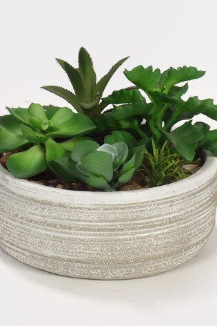 Bayswood Green Faux Succulent Cement Plant Pot