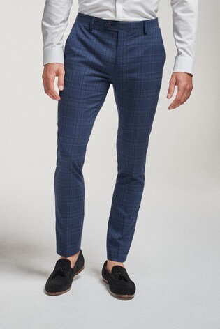 Buy Bright Blue Super Skinny Fit Check Suit Trousers from Next Luxembourg