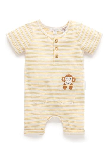 Purebaby Yellow Stripe Character Baby Romper