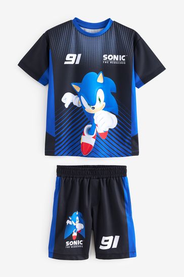 Blue/Black Licensed Sonic Football Inspired T-Shirt and Short Set (3-16yrs)