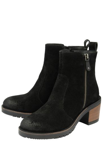 Ravel Black Suede Leather Cleated Sole Ankle Boots