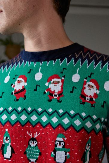 Buy Green Regular Wrapping Knitted Mens Christmas Cotton Jumper from Next Netherlands