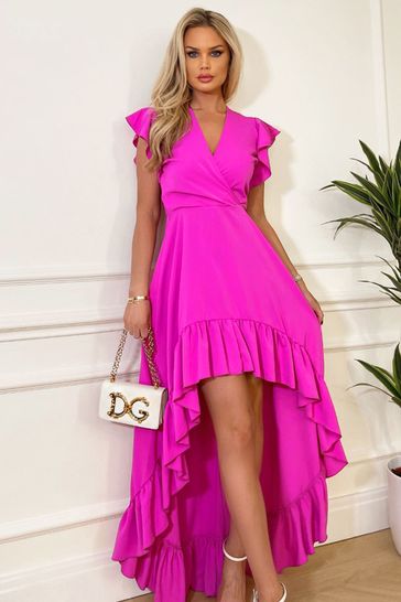 Buy AX Paris Pink High Low Frill Hem V Neck Midi Dress from Next