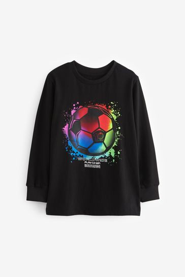 Black Football Long Sleeve Graphic T-Shirt (3-16yrs)