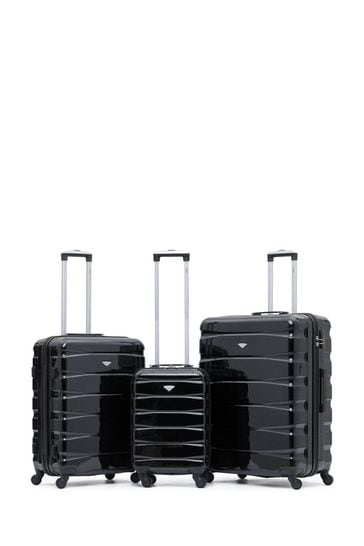 Flight Knight Black Set of 3 Hardcase Large Check in Suitcases and Cabin Case
