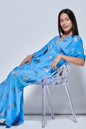 Buy Jolie Moi Blue Printed Kimono Sleeve Holiday Maxi Dress from