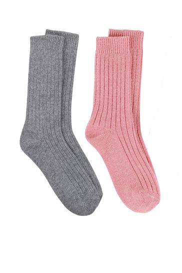 Totes Pink/Grey Ladies 2 Pack Cashmere Blend Ankle Socks