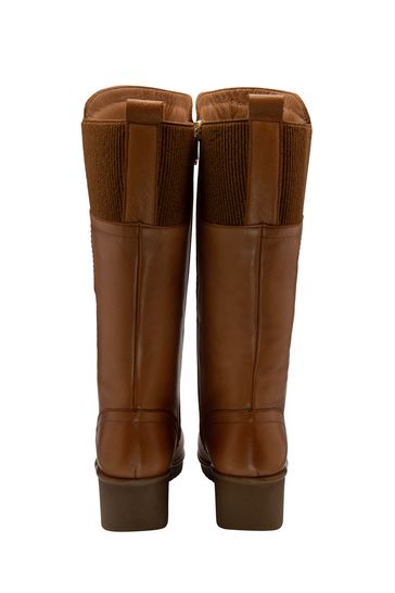 Buy Lotus Brown Leather Wedge Knee High Boots from Next Luxembourg