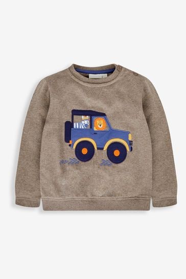 JoJo Maman Bébé Mocha Brown Safari Jeep Appliqué Sweatshirt