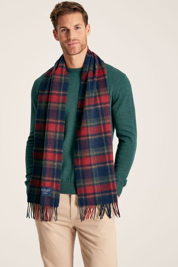Joules Tytherton Red/Navy Check Wool Scarf