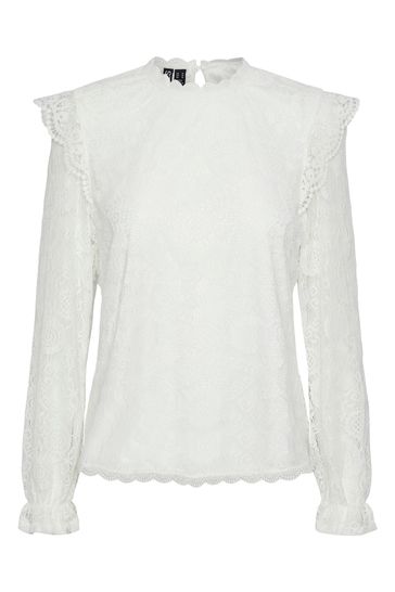 White lace outlet top long sleeve