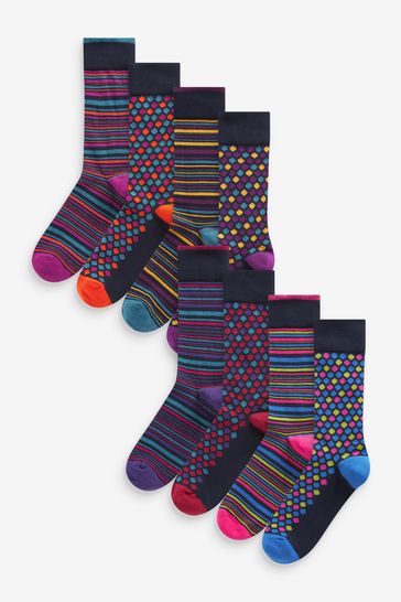 Bright Geo Stripe Pattern Socks 8 Pack