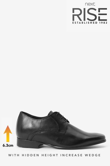 Black Rise Added Height Leather Derby Shoes