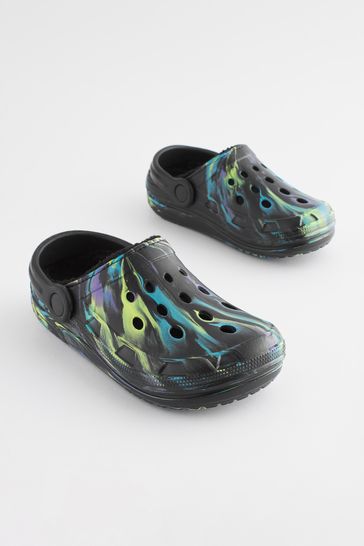 Buy Black Multi Marble Faux Fur Lined Clog Slippers from Next