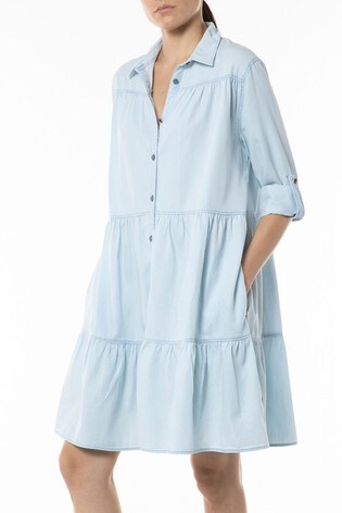 WOMEN /_PALE BLUE Unisex Frill Long Blouse  Shirtdress